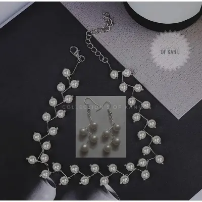Picture of Uncommon Style Silver Metal With White Pearl Necklace Set With Earrings  For Women