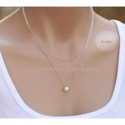 Picture of Stylish Silver Chain With Simple White Pearl Necklace Set For Women