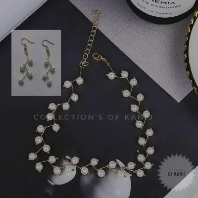 Picture of Uncommon Style Golden Metal With White Pearl  Necklace Set With Earrings  For Women