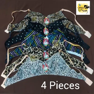 Picture of 4 Pieces Printed Steachable Bra Women's Fashionable Stretchable Bandeau Style Underwear Set