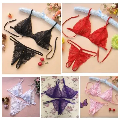 Picture of Butterfly  Lace Bikini Set Net Swimwear for Women Halterneck Style High Waist Bottoms