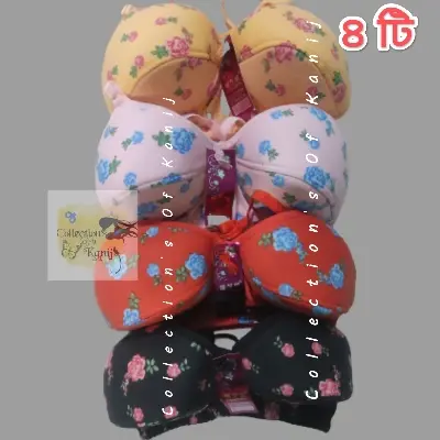 Picture of 4 Pieces Tissue Printed Soft Padded Push-Up Bra Set - Multicolor Randomly Selected Pack for Comfort