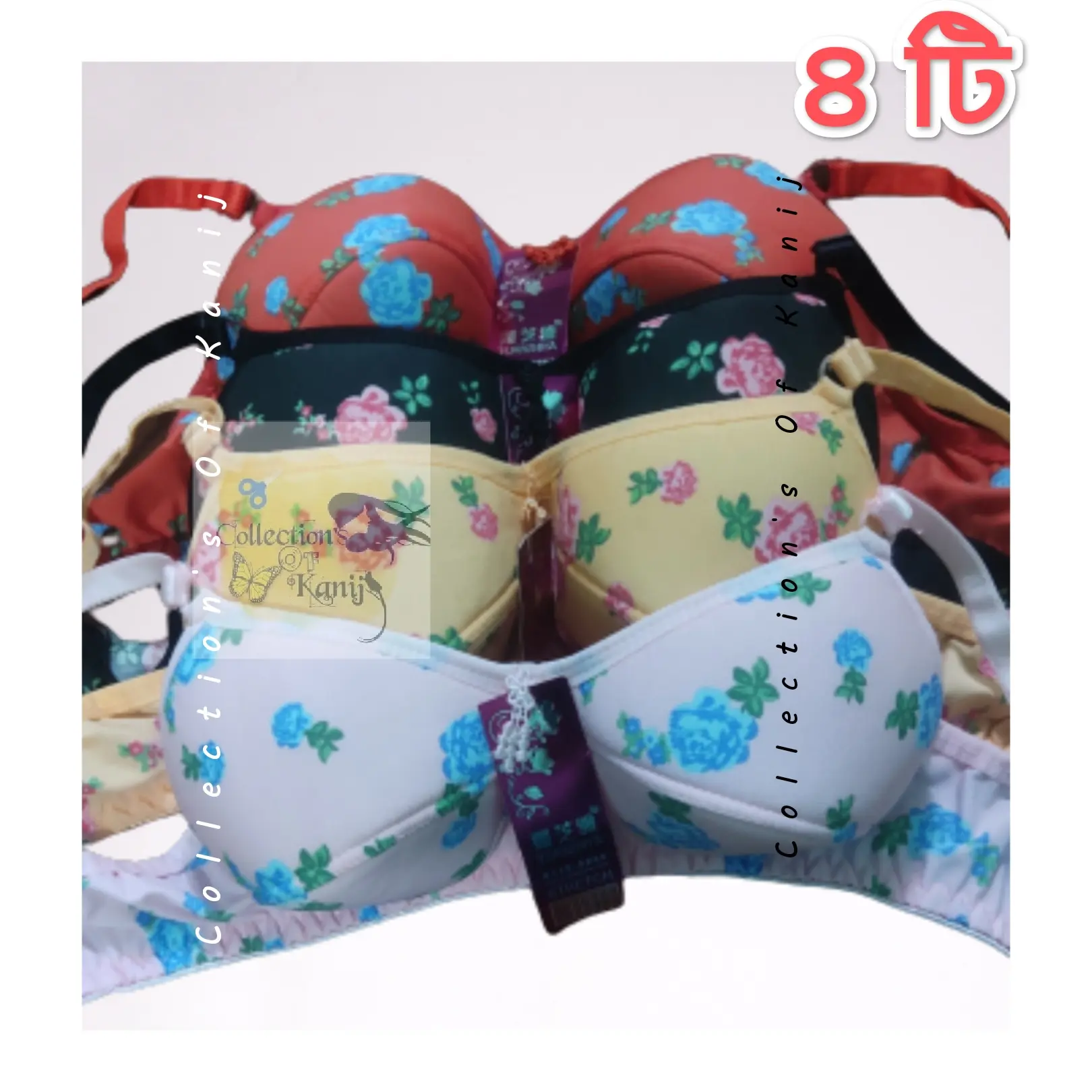 Picture of 4 Pieces Tissue Printed Soft Padded Push-Up Bra Set - Multicolor Randomly Selected Pack for Comfort