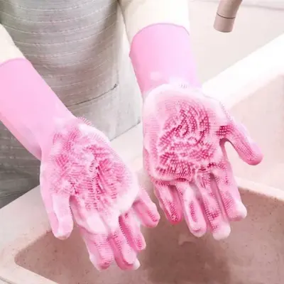 Picture of Dishwashing Gloves with Cleaning Scrubber High Quality Silicone Dish Washing Kitchen Hand Gloves - Multicolor