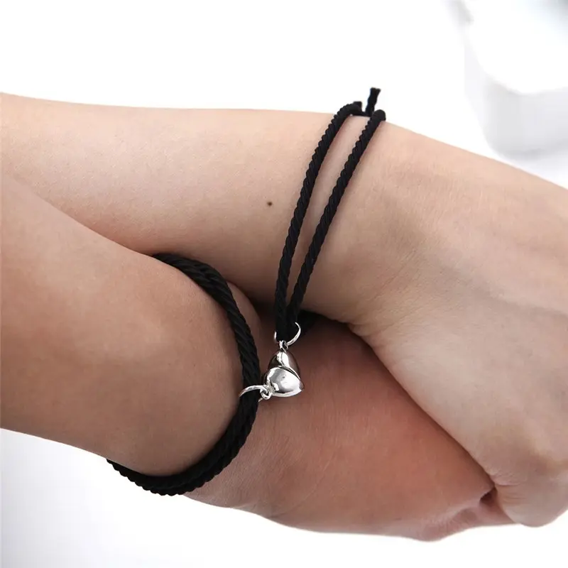 Picture of Couple Heart Bracelet Rope Braided Distance Magnet Attract Friendship
