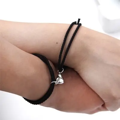 Picture of Couple Heart Bracelet Rope Braided Distance Magnet Attract Friendship