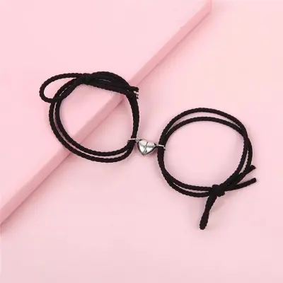 Picture of Couple Heart Bracelet Rope Braided Distance Magnet Attract Friendship