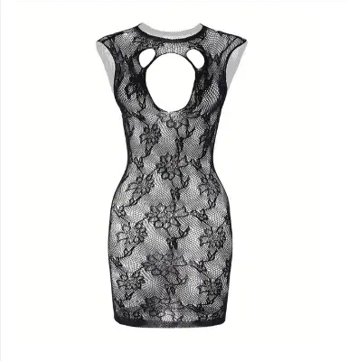 Picture of Shots Le Desir High Neck Lace Pattern Short Mini Dress