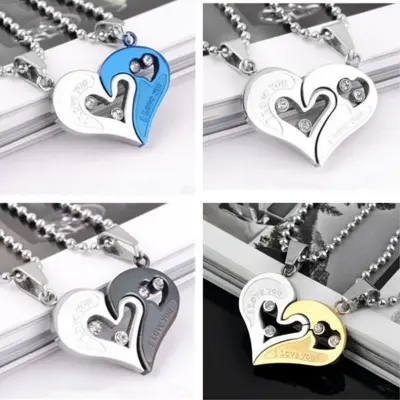 Picture of Love couple necklace a pair of heart-shaped diamond