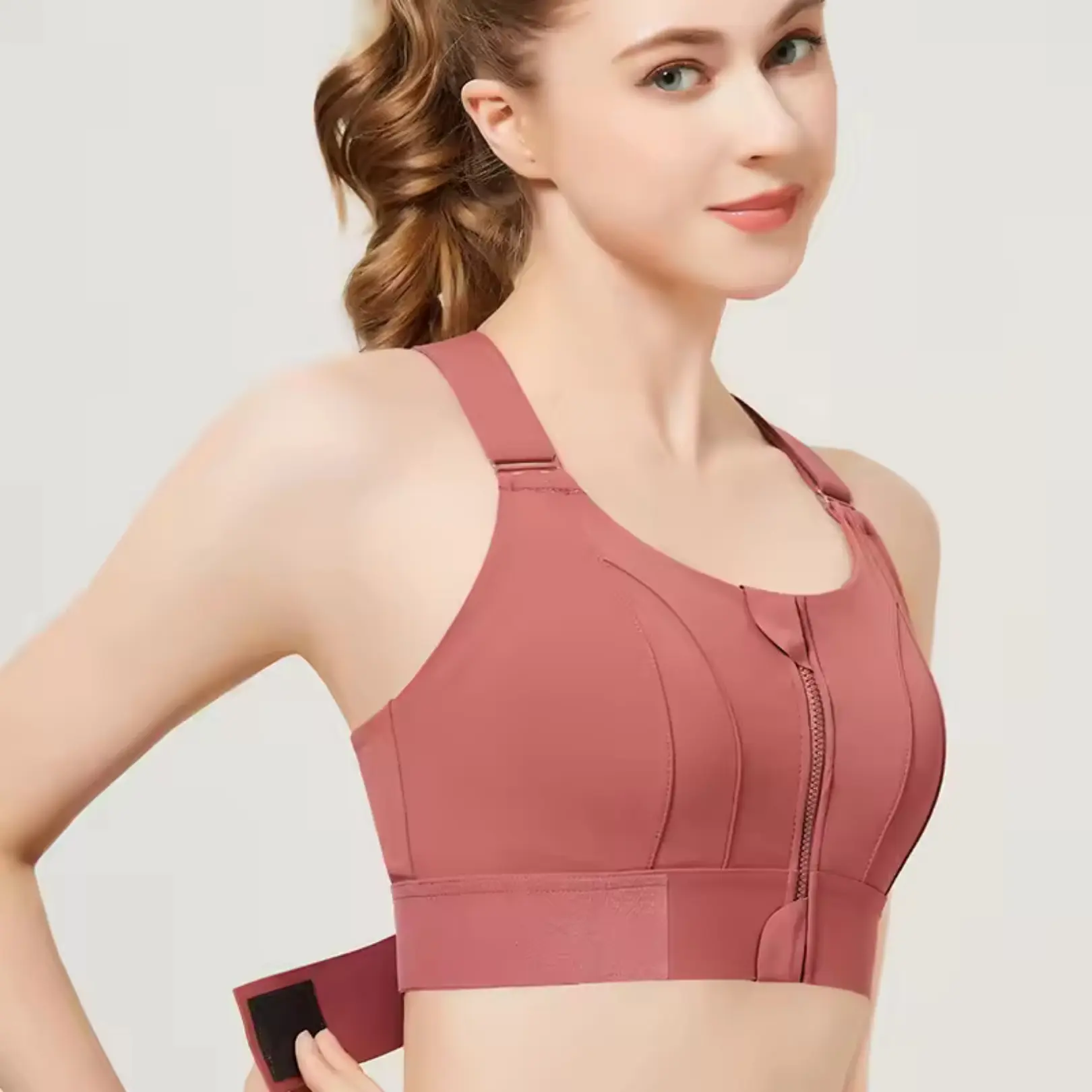 Picture of Front zipper Sports Bras strength Yoga breathable Running Shock-absorbing Gathering fitness bra Chest cushion Underwear Women