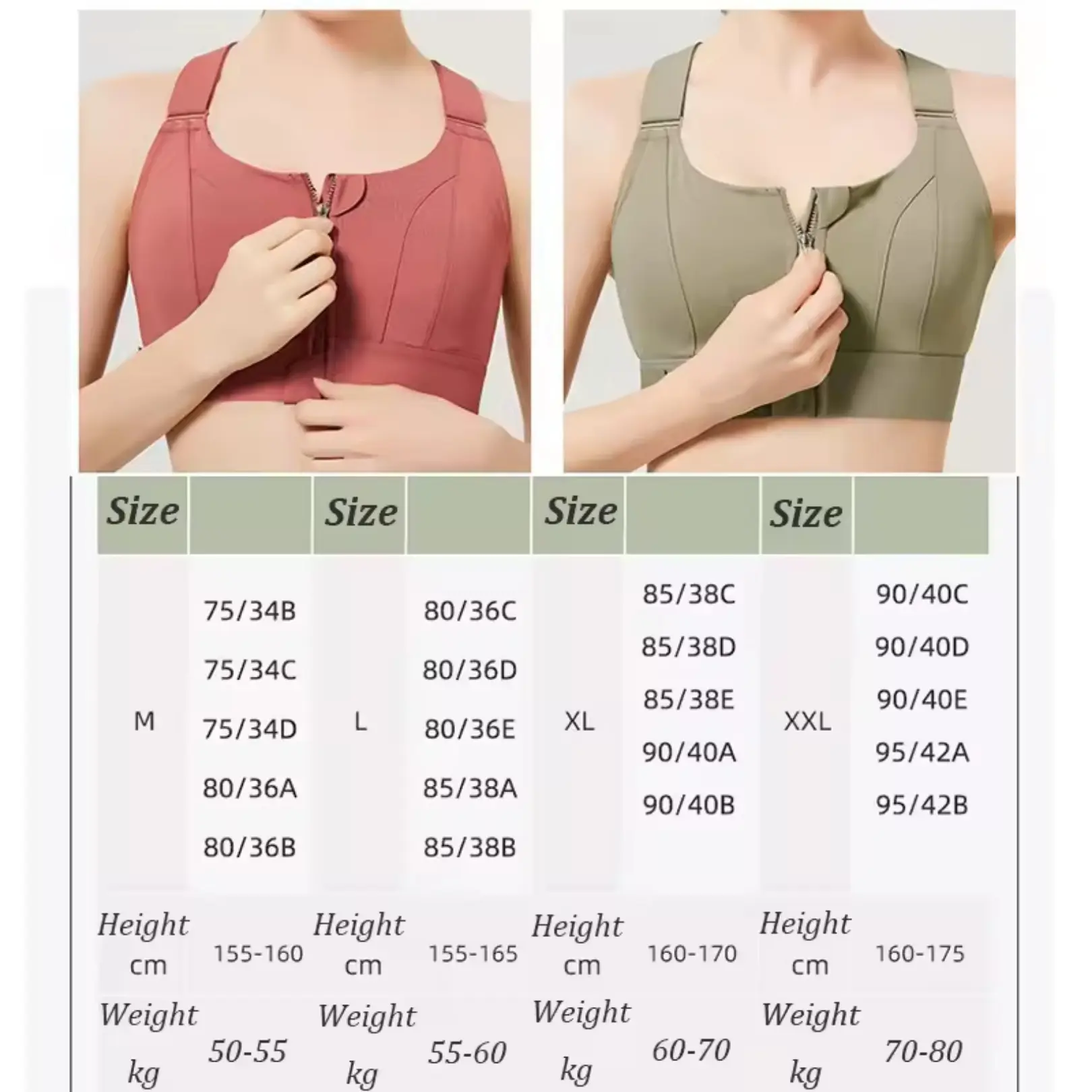 Picture of Front zipper Sports Bras strength Yoga breathable Running Shock-absorbing Gathering fitness bra Chest cushion Underwear Women