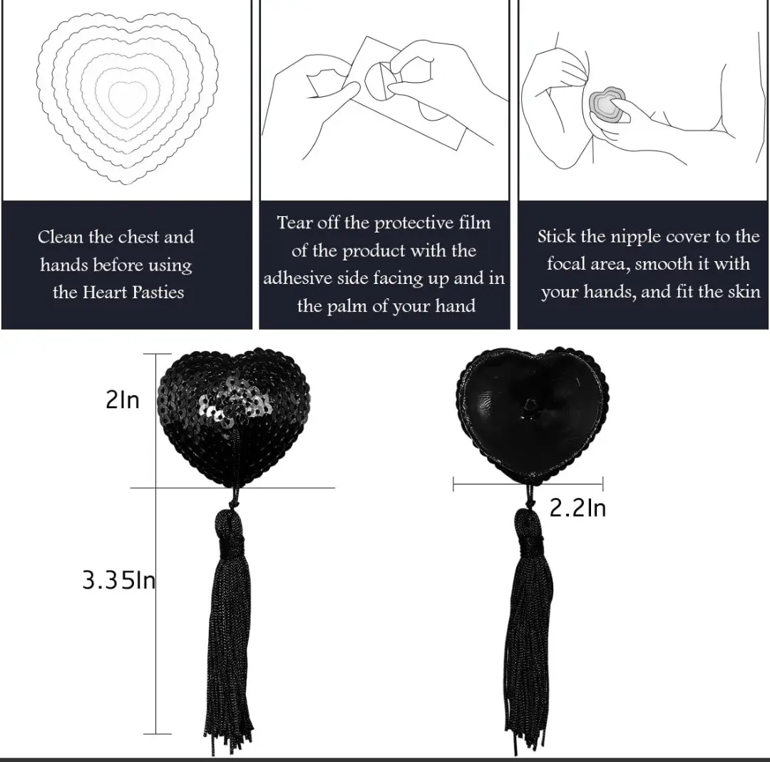 Picture of Lingerie Accessories Heart-Shaped Breast Patch Silicone Bra Tassel Heart-Shaped Sequin
