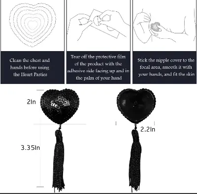 Picture of Lingerie Accessories Heart-Shaped Breast Patch Silicone Bra Tassel Heart-Shaped Sequin