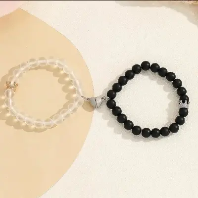 Picture of 2 Pcs Magnetic Crown Beaded Charms Luminous Couple Bracelet