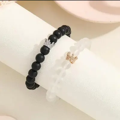Picture of 2 Pcs Magnetic Crown Beaded Charms Luminous Couple Bracelet