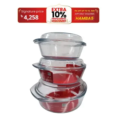 Picture of 3 Pcs Tempered Glass Round Shaped Casserole Set with Lid NSD-016