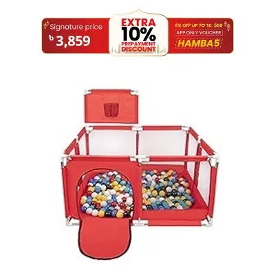 Picture of New CozyKids Basket Design Baby, Large Safety Fence Ball Pit Rectangle Foldable Plastic Indoor Playpen for Kids with 50 Pcs Ball
