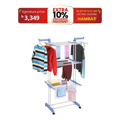 Picture of Universal Cloth Hanger Rack With Double Pole-Stand - 3 Tier - Blue