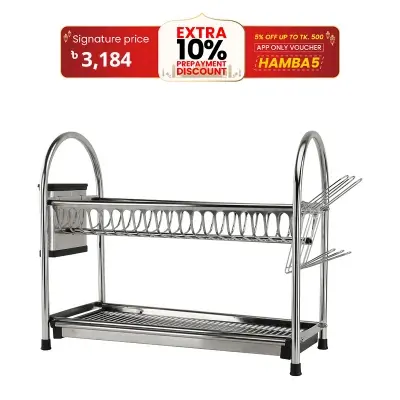 Picture of 2 Layer Stainless Steel Dish Rack - Large Capacity Rack With Removable Drip Tray