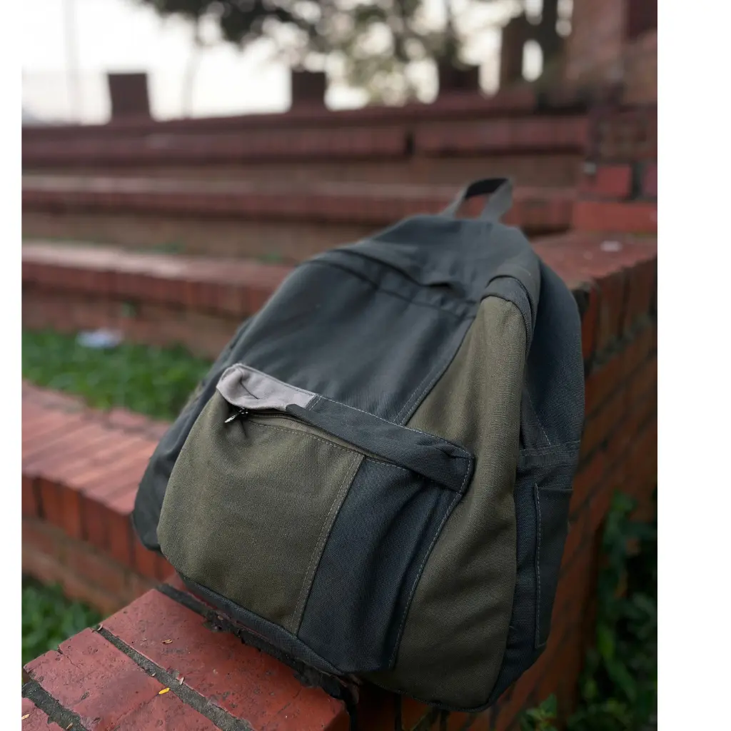 Picture of Casual Contrast Color Canvas Backpack - Olive Green