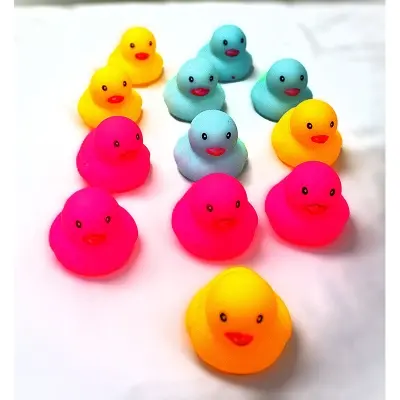 Picture of Baby Bath Water Ducck Toy Sounds Tiny Mini Yellow Rubber Ducks Small Children Swimming Beach (12 Psc set)