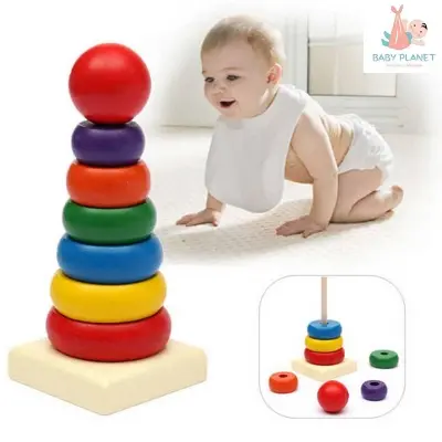 Picture of Wooden Rainbow 7 Piece Pyramid Tower For Kid