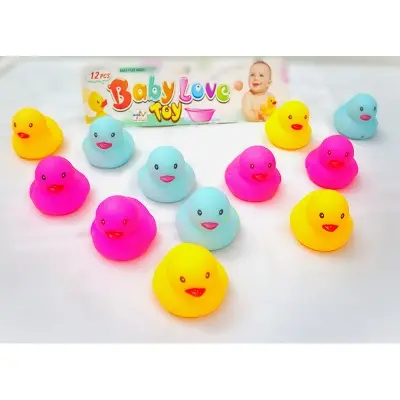 Picture of Baby Bath Water Ducck Toy Sounds Tiny Mini Yellow Rubber Ducks Small Children Swimming Beach (12 Psc set)
