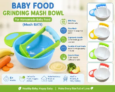 Picture of Baby Food Grinding Mash Bowl (Mesh BATI) – BPA Free Baby Food Masher for Fruits & Vegetables | Easy Homemade Baby Food Maker