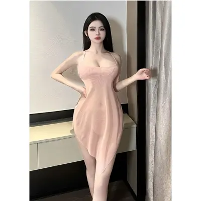 Picture of Sexy Nightgown Deep V Small Ches t Gathered Sexy Pajamas Pure Desir e Lace-Up Sling Nightgown French d ress