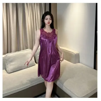 Picture of Sexy Nightgown Deep V Small Ches t Gathered Sexy Pajamas Pure Desir e Lace-Up Sling Nightgown French d ress