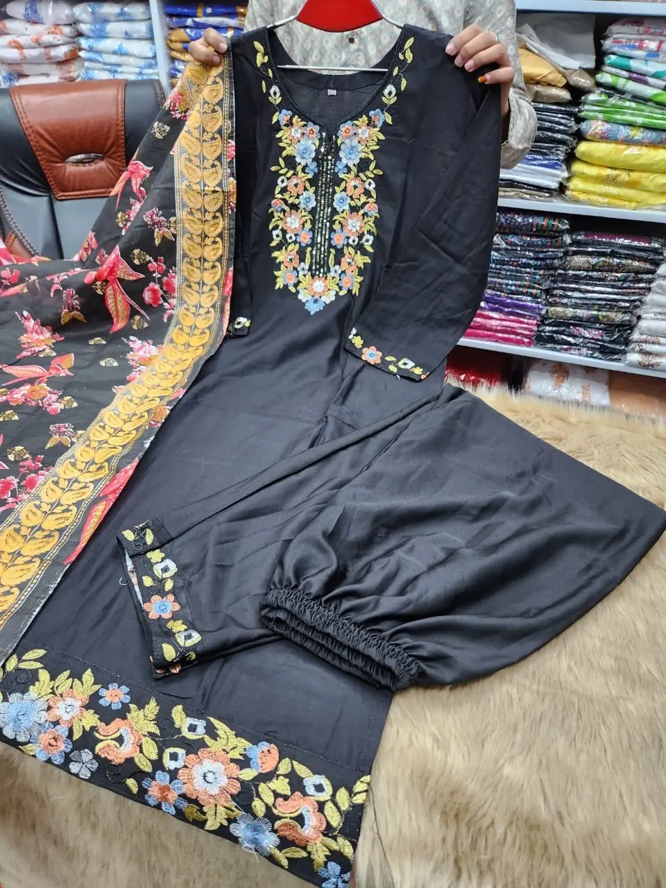 Picture of Vip Linen Embroidery And Stone work Ready made Three pcsFor Women - Dress For Girls - 3 Pice Dress