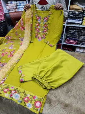 Picture of Vip Linen Embroidery And Stone work Ready made Three pcsFor Women - Dress For Girls - 3 Pice Dress