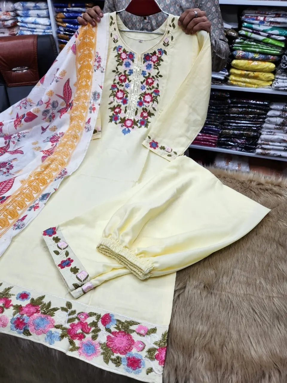 Picture of Vip Linen Embroidery And Stone work Ready made Three pcsFor Women - Dress For Girls - 3 Pice Dress