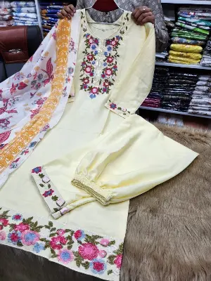 Picture of Vip Linen Embroidery And Stone work Ready made Three pcsFor Women - Dress For Girls - 3 Pice Dress