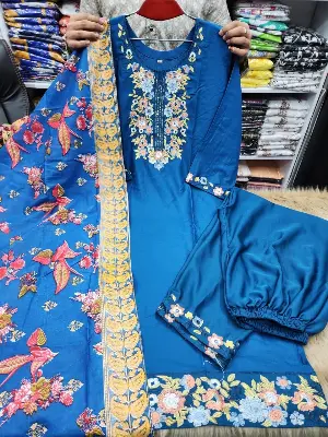 Picture of Vip Linen Embroidery And Stone work Ready made Three pcsFor Women - Dress For Girls - 3 Pice Dress