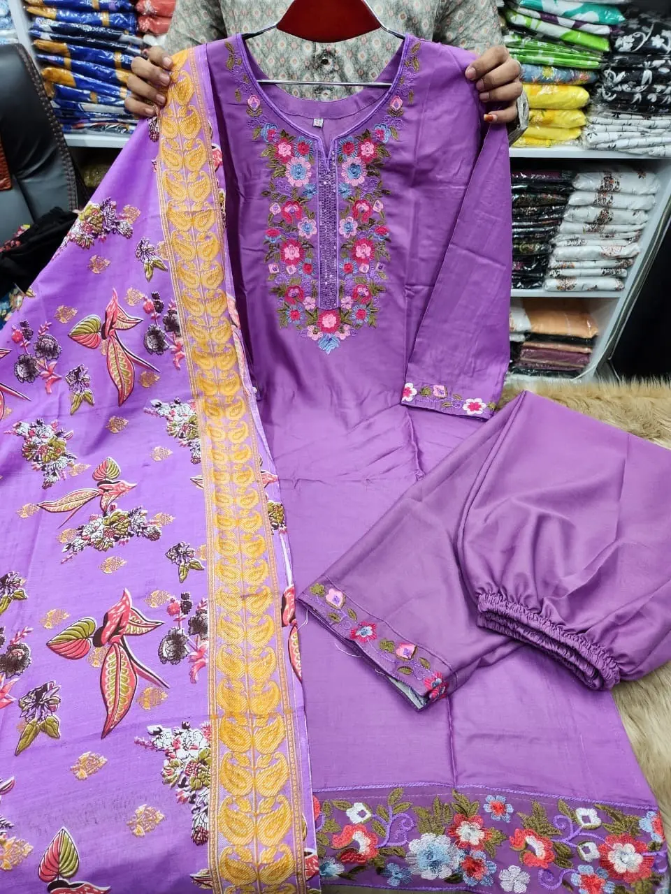 Picture of Vip Linen Embroidery And Stone work Ready made Three pcsFor Women - Dress For Girls - 3 Pice Dress