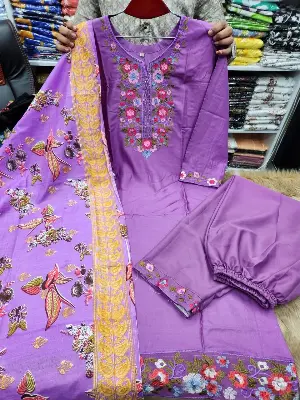 Picture of Vip Linen Embroidery And Stone work Ready made Three pcsFor Women - Dress For Girls - 3 Pice Dress