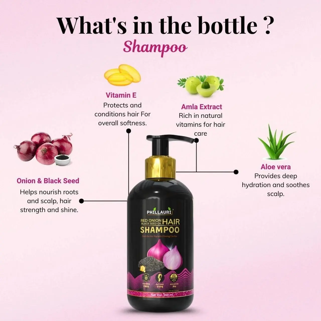 Picture of Phillauri Red Onion Black Seed Oil Shampoo - 300ml (India)