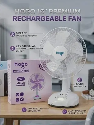 Picture of Hogo Rechargeable 16" full Stand  Table Fan. Lithium Battery-7.4V (4000mAh)