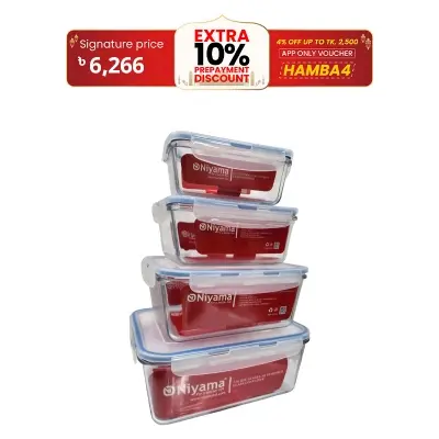 Picture of 4 pcs Set Microwave Oven Heating Lunch Box Healthy Glass Food Container with Lid NSD-024