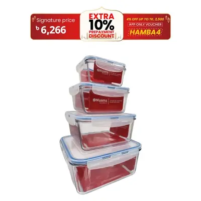 Picture of 4 pcs Set Microwave Oven Heating Lunch Box Healthy Glass Food Container with Lid NSD-026