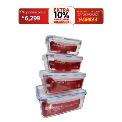 Picture of 4 pcs Set Microwave Oven Heating Lunch Box Healthy Glass Food Container with Lid NSD-024