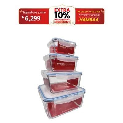Picture of 4 pcs Set Microwave Oven Heating Lunch Box Healthy Glass Food Container with Lid NSD-026