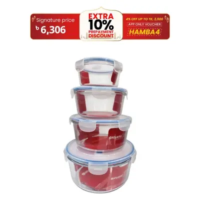 Picture of 4 pcs Set Microwave Oven Heating Lunch Box Healthy Glass Food Container with Lid NSD-027