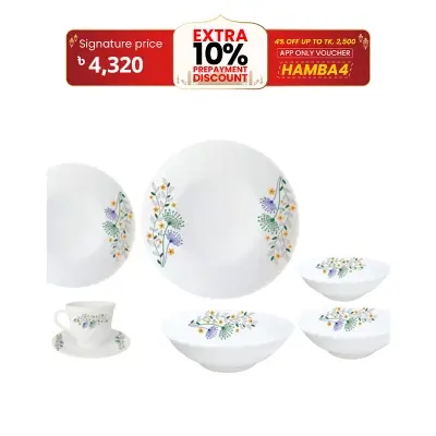 Picture of 32 Pcs H&S Opal Glass Dinnerware. - 32 Pcs - White 