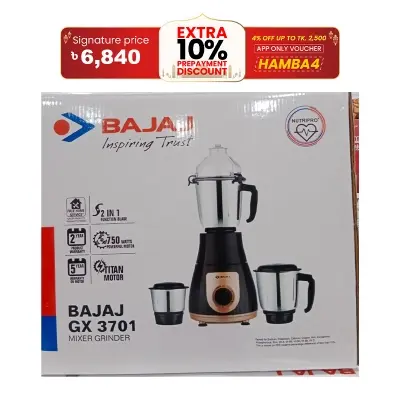 Picture of Bajaj GX 3701 750 Watts Mixer Grinder with 3 Jars (Black)