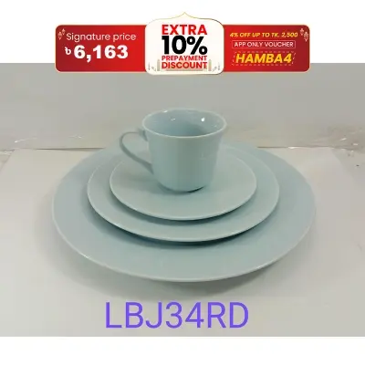 Picture of 36 pieces dinner set for gift and home decoration- 6 Dinner Plates, 6 Half Plates, 1 Rice Dish, 1 Curry serving bowl, 6 Soup Bowl, 6+6 coffee cup + saucer, 1 Tea Pot, 1 Milk Pot, 1 Sugar Pot, 1 Salt Shaker.(Microwave and Dishwasher Safe)