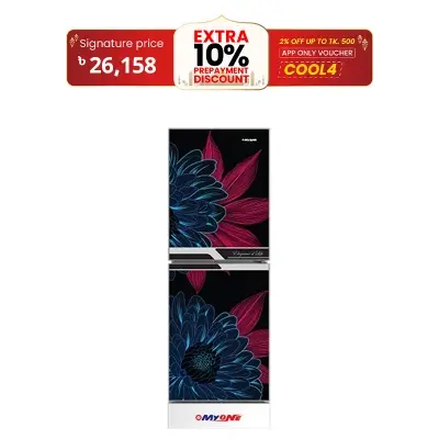 Picture of MYONE MY-175 Liter Frost Bottom Mount Refrigerator Red Daisy Black Match