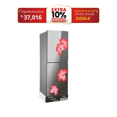 Picture of VISION Glass Door Refrigerator RE-238 Liter Mirror Jaba Flower Bottom Mount 