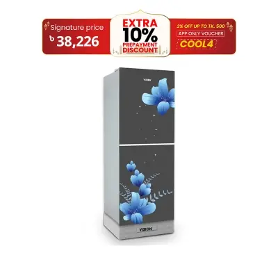 Picture of VISION Glass Door Refrigerator RE-252L Mirror Blue Flower Bottom Mount